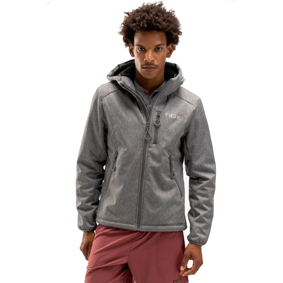 NOX Padel Jacket Pro Soft Shell Heather Grey 1 - RacketShop.ae buy Padel Rackets, padel shoes, padel bag, padel equipment, padel ball, padel clothes, Best Price, Express delivery. Racket shop Padel Store in Dubai