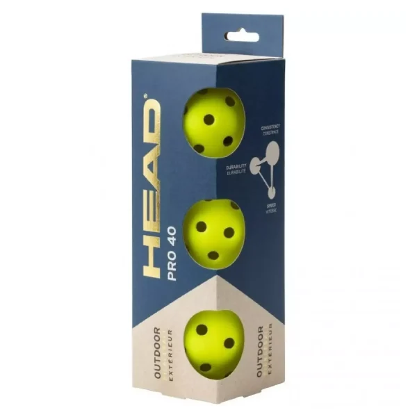 HEAD Pickleball Ball Pro 40 Outdoor 3pcs