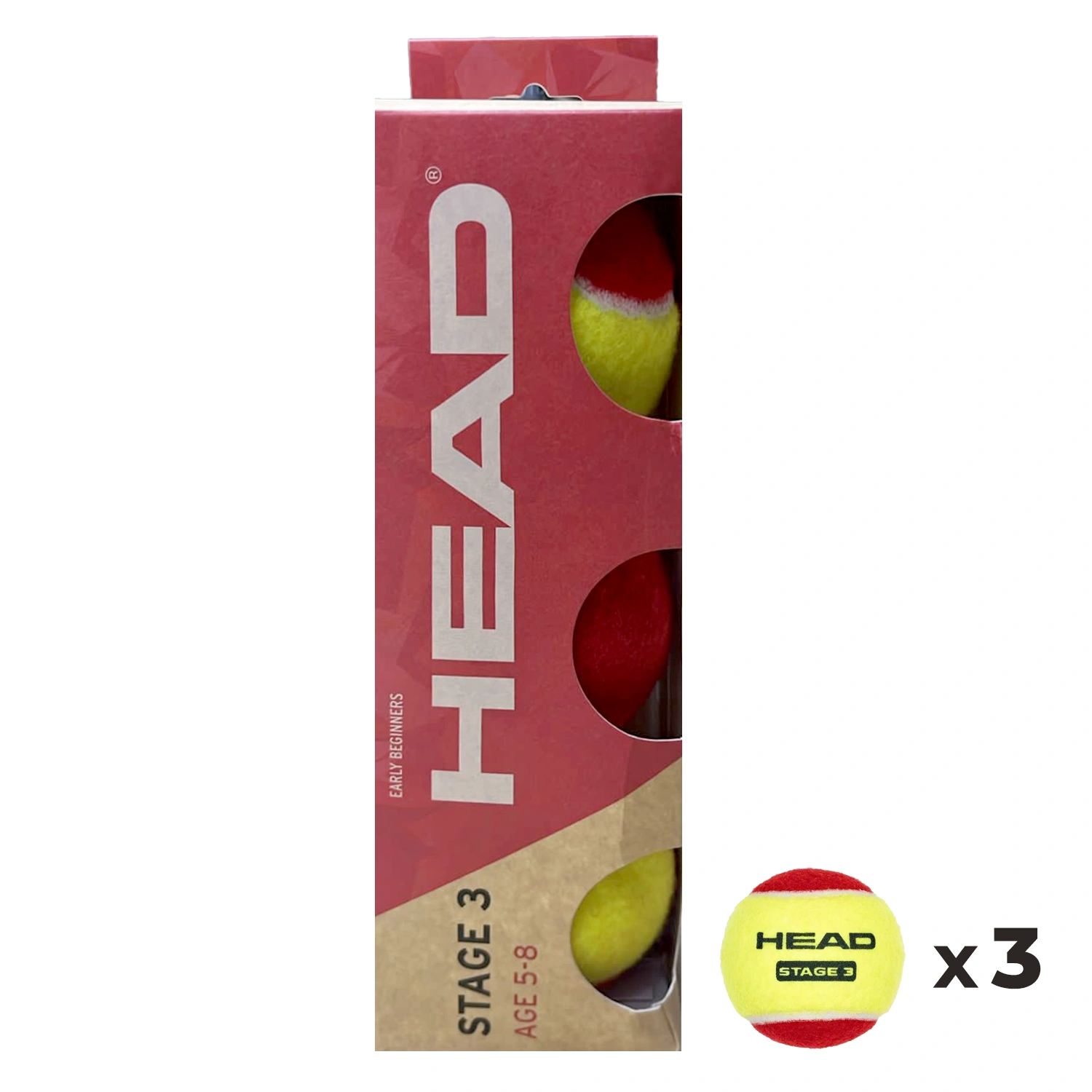 is specially developed for young beginners who are just starting their tennis journey. Designed for children aged 5 to 8, this ball is part of the ITF’s “Play and Stay” program, helping players learn the fundamentals in a fun and controlled way. Compared to standard tennis balls, it is 75% slower, larger, and much softer, giving players more time to react and improving control during rallies. This makes it easier for children to develop proper technique, timing, and confidence from the very beginning. The ball features a red and yellow two-tone felt, which enhances visibility and helps young players track the ball more easily. It is also optimized for use on smaller ITF red courts (11m x 5–6m), making it ideal for junior training sessions and beginner lessons. Overall, the HEAD Stage 3 ball is the perfect choice for introducing tennis to kids, offering a safe, slow, and easy-to-control playing experience that builds confidence and enjoyment from the first hit.